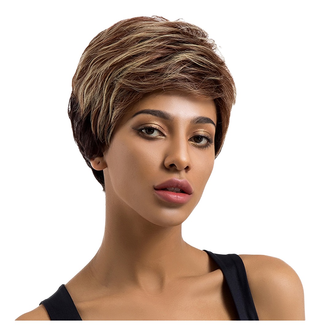 Brown Blend Peruca De Franja Apliques Ondulados Para - Imagem 2
