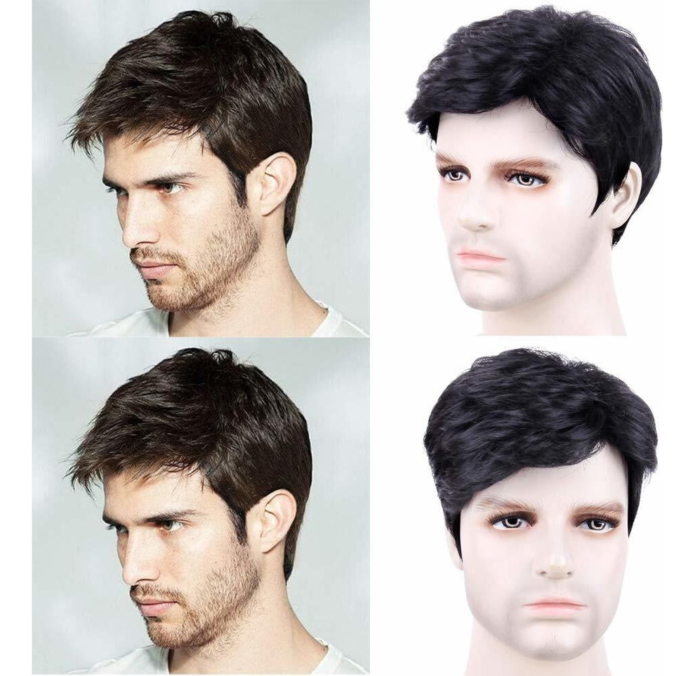 Peruca Masculina, Peruca Preta De Fibra De Cabelo Curto - Imagem 8