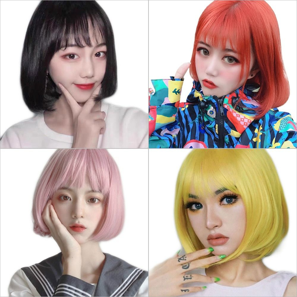 Peruca Anime Pink Human Short Straight Hair Wigsshort - Imagem 9