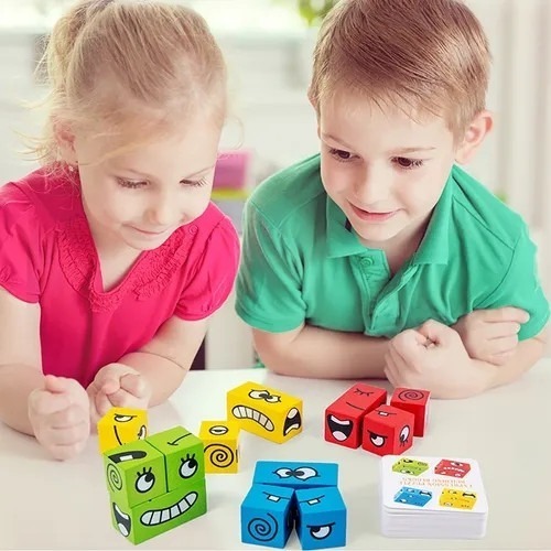 Blocos De Construção De Emoji De Madeira Brinquedo De Jogo D - Imagem 6