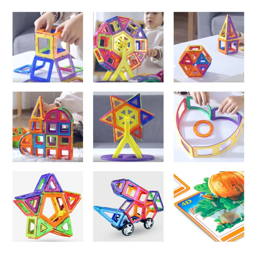 Blocos Magnéticos 100 Peças Brinquedo Educativo Infantil - Imagem 10