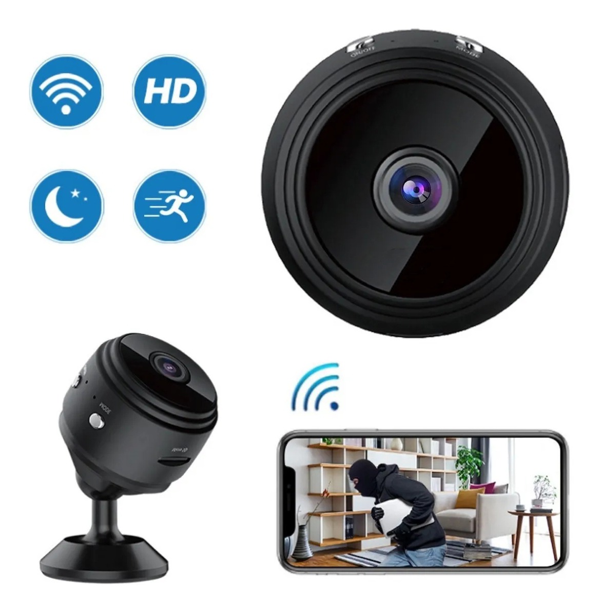 Mini Wifi Câmera Vigilância Cubo Longo Duração Hd 1080p