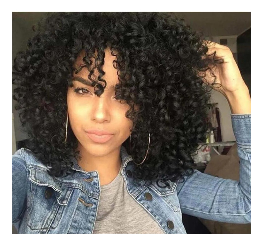 Peruca De Renda Afro Encaracolada Feminina Natural Com Cacho