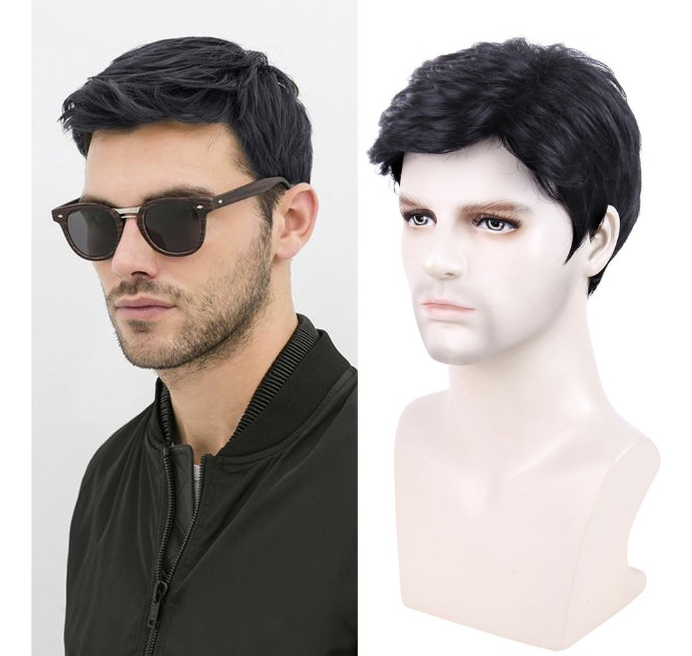 Peruca Masculina, Peruca Preta De Fibra De Cabelo Curto - Imagem 2