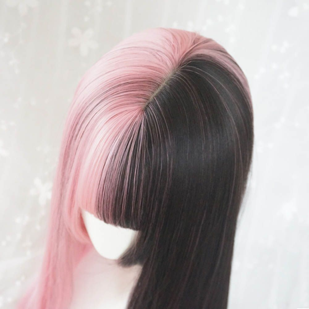 Peruca De Dupla Cor Preta E Rosa, Cabelo Longo E Reto - Imagem 5