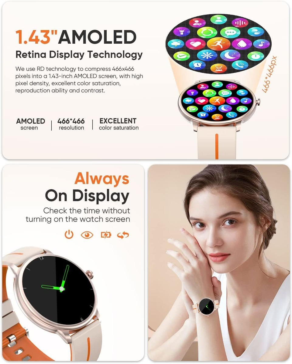 Relógios Inteligentes Para Mulheres Homens Relógio Amoled - Imagem 3