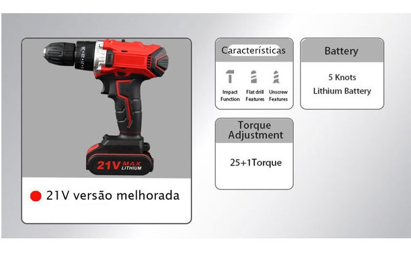 Caixa De Ferramentas Completa Furadeira 1 Bateria 21v - Imagem 6