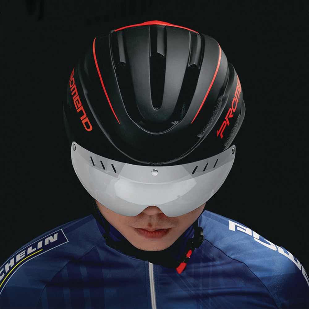 Capacete Ciclismo com Luz Traseira e Viseira Magnética Masculino/Feminino Promend - Imagem 4