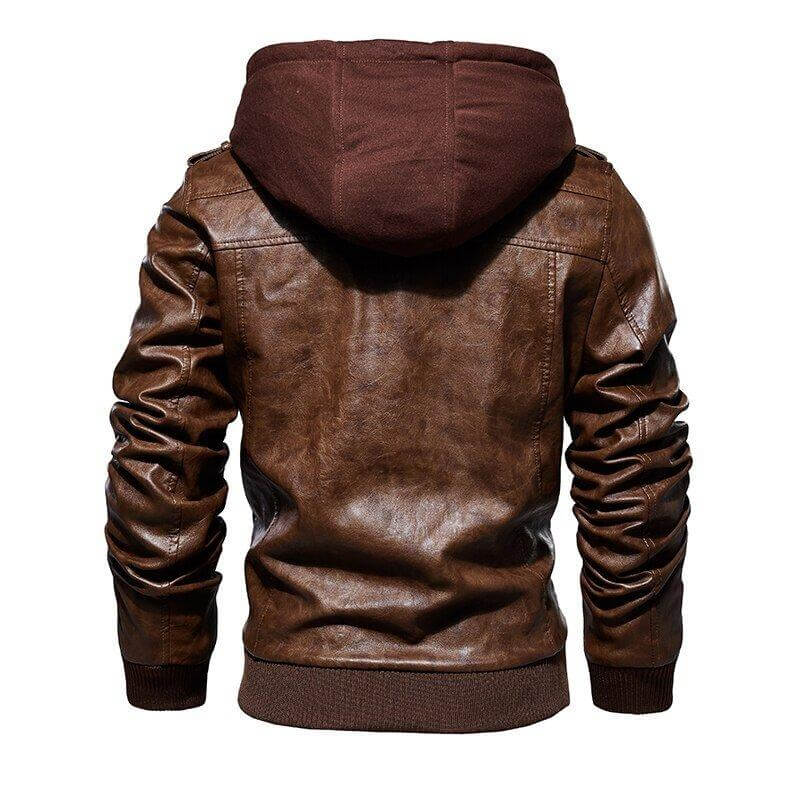Jaqueta Masculina de Couro 100% Legítimo Com Capuz Removível - Imagem 6