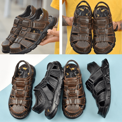 Sandália de Couro Masculina Ortopédica Antiderrapante - Imagem 4
