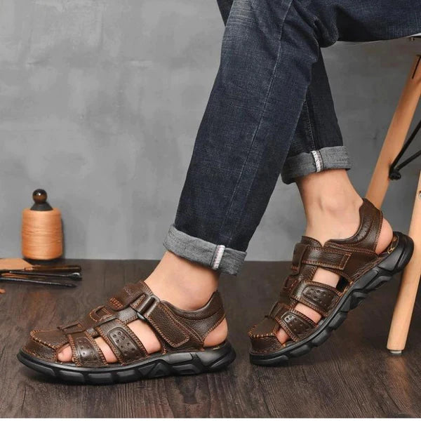 Sandália de Couro Masculina Ortopédica Antiderrapante - Imagem 3