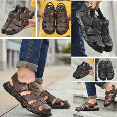 Sandália de Couro Masculina Ortopédica Antiderrapante - Imagem 5