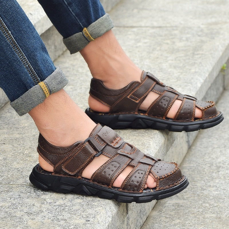 Sandália de Couro Masculina Ortopédica Antiderrapante - Imagem 6