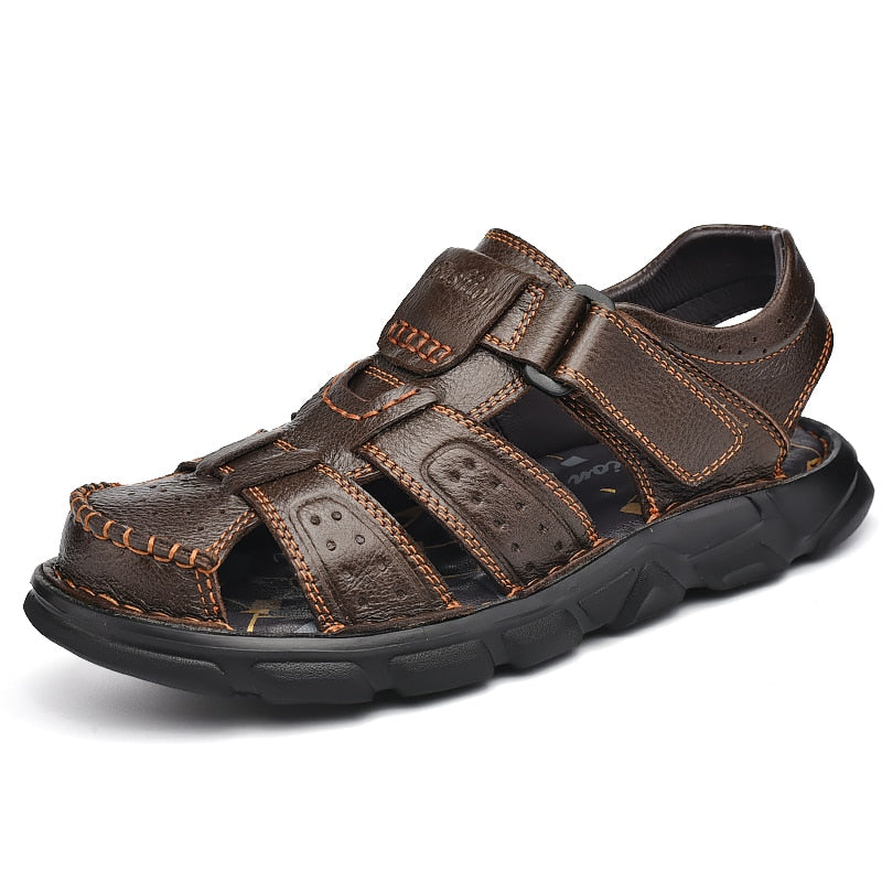 Sandália de Couro Masculina Ortopédica Antiderrapante - Imagem 9