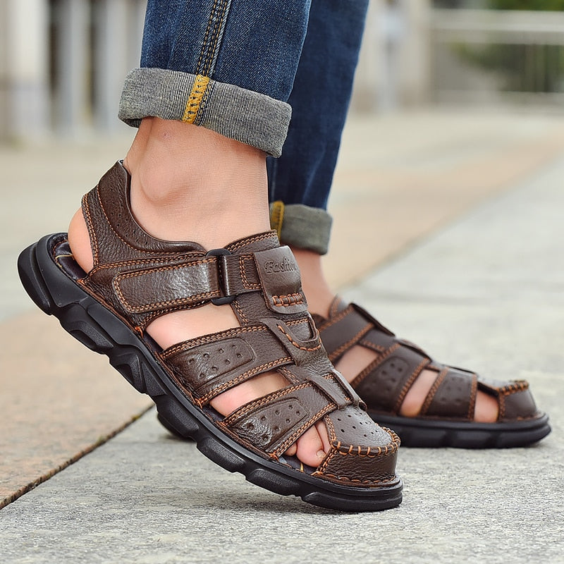 Sandália de Couro Masculina Ortopédica Antiderrapante - Imagem 8