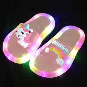 Chinelo Feminino Para Crianças - Unicorn Led Slippers