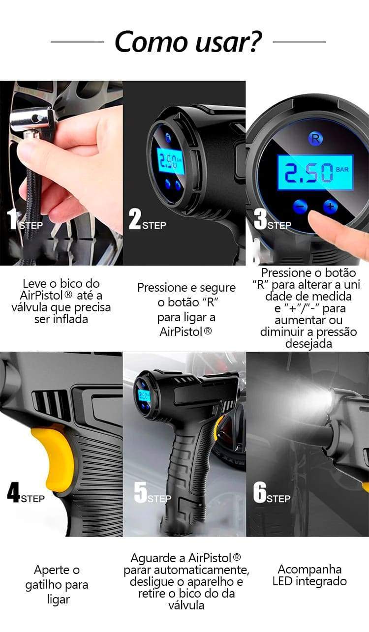 Compressor de Ar Portátil AirPistol® - A Pistola do Futuro + 3 Bicos Diferentes GRÁTIS - Imagem 8
