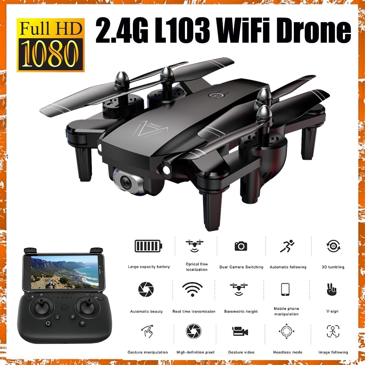 Drone Com Camera HD 1080P L103 GPS WIFI Helicóptero de controle remoto - Frete Gratis - Imagem 4