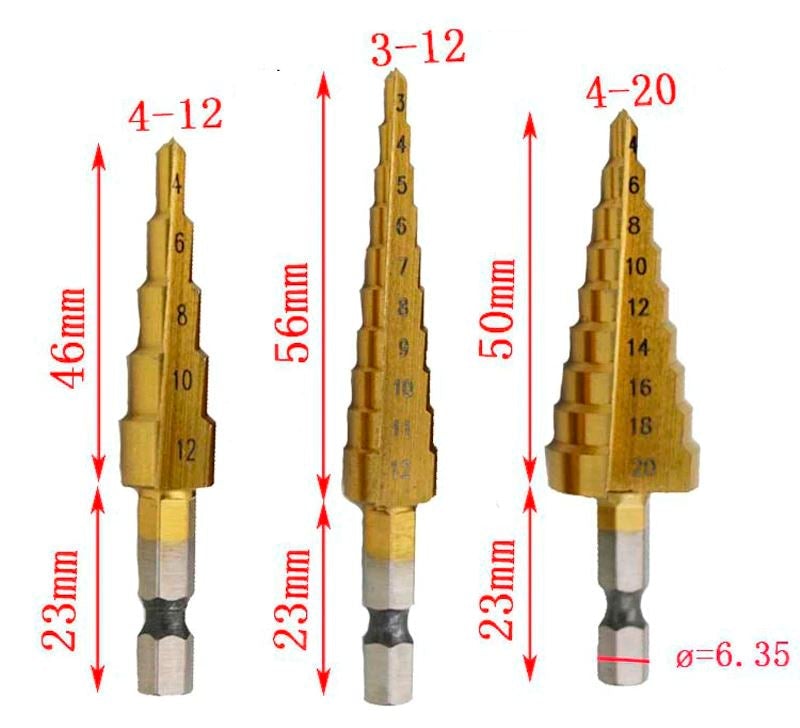 Kit 3 Brocas Escalonadas de Titânio - Imagem 2