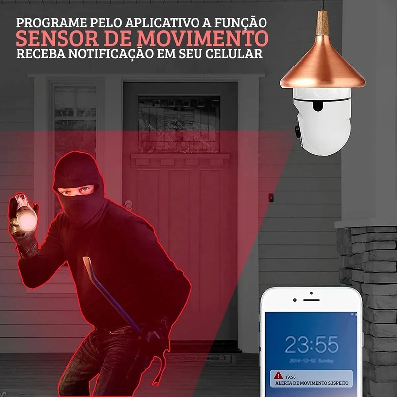 Câmera Ip Lâmpada De Segurança Wifi Espia Panorâmica 360 - Imagem 8