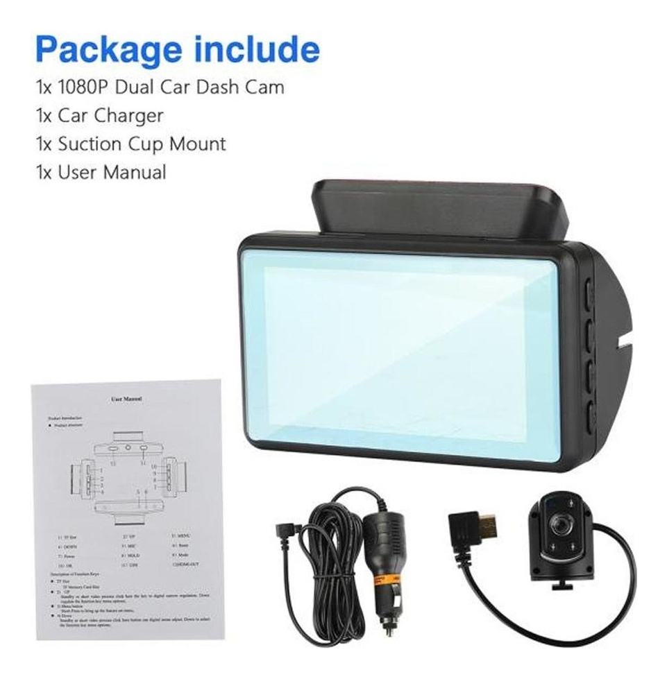 2 Lentes Hd 1080p Dash Cam+gravador De Vídeo De Carro - Imagem 8