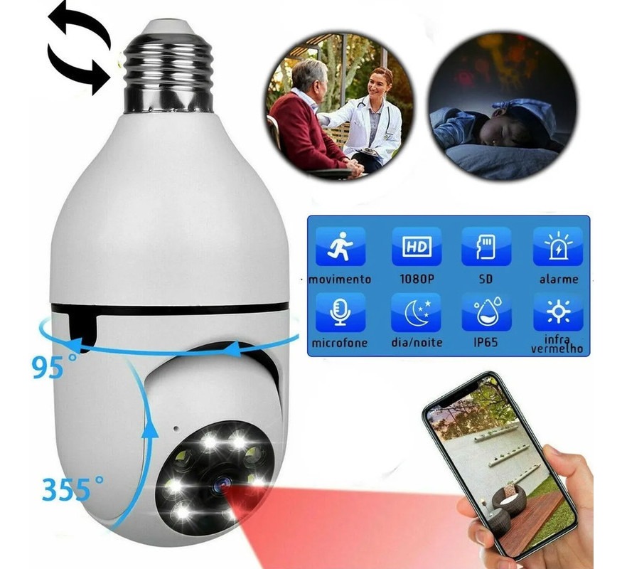Câmera Vigilância Interna Inteligente Rotativa Full Hd Wifi