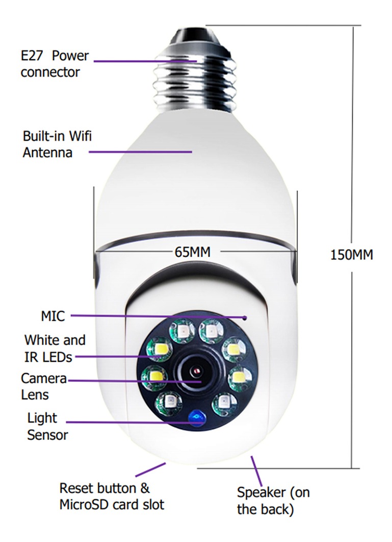 Minicámara Segurança Wifi Exterior Ampolleta Camara 360 - Imagem 3