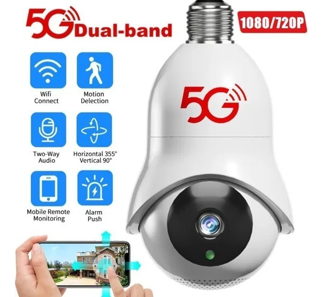 Câmeras De Segurança Lâmpada Wifi Visão Noturna Hd 1080p 5g