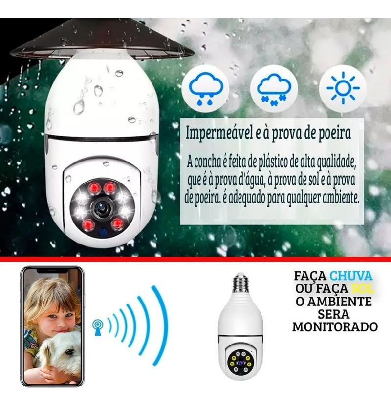 Câmera Ip Lâmpada De Segurança Wifi Espia Panorâmica 360 - Imagem 7