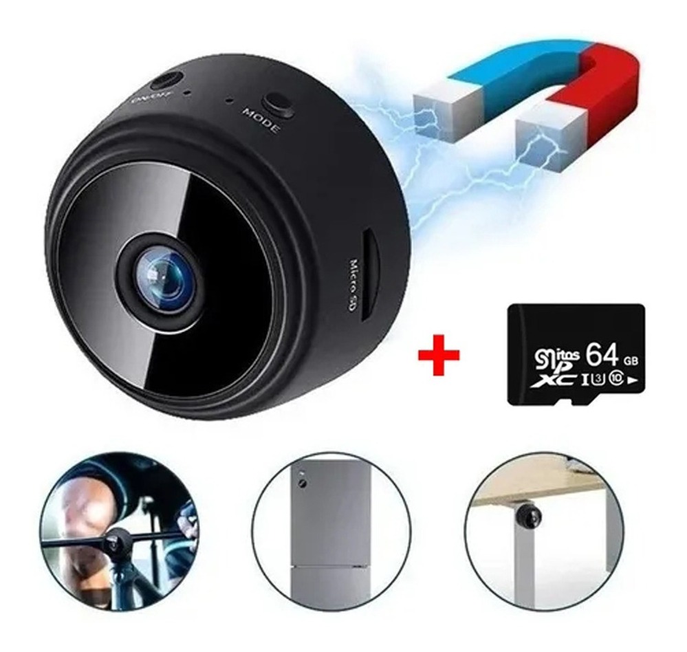 Mini Câmera De Vigilância Wifi Corpo Magnético + Cartão