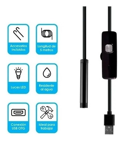 Endoscópio Câmera Otg Android 5m Cabo Usb Led - Imagem 2