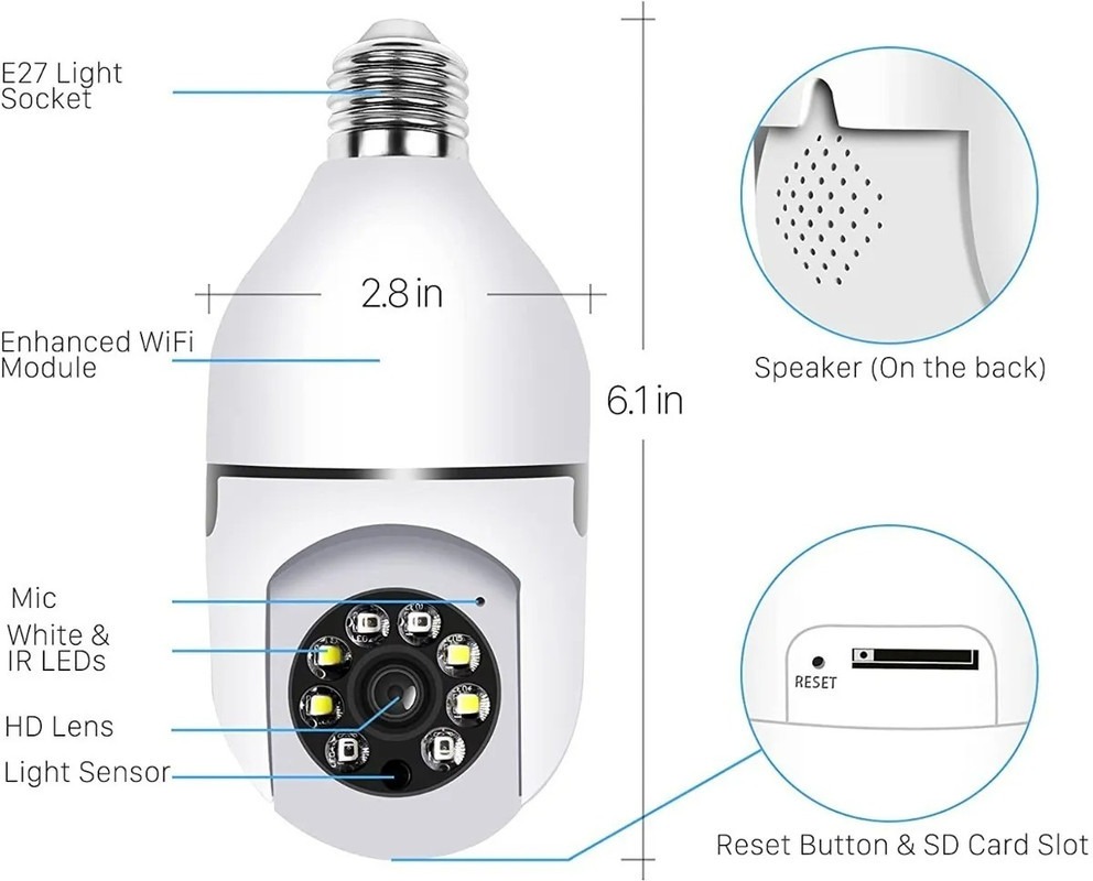 Camera Ip Segurança Lampada Yoosee Panoramica Espia Wifi1080 - Imagem 7