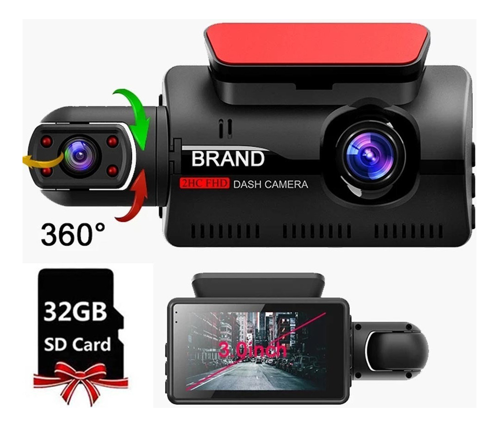 1080p Dash Cam Frente E Cabine Dupla Lente+cartão De Memória
