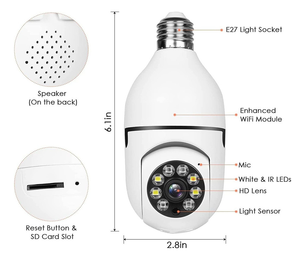 2pcs 2.4ghz E 5g Wifi Lâmpada Câmera De Segurança 1080p - Imagem 7