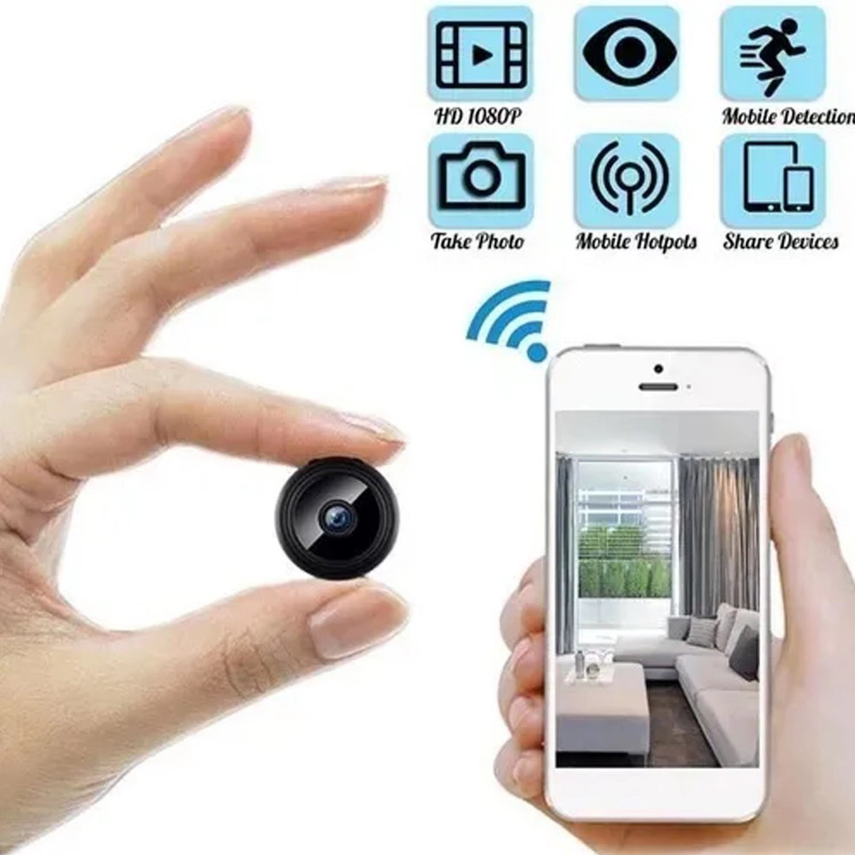 Mini Câmeras 360 Graus Hd 1080p Com Microfone Wifi Sem Fio - Imagem 2