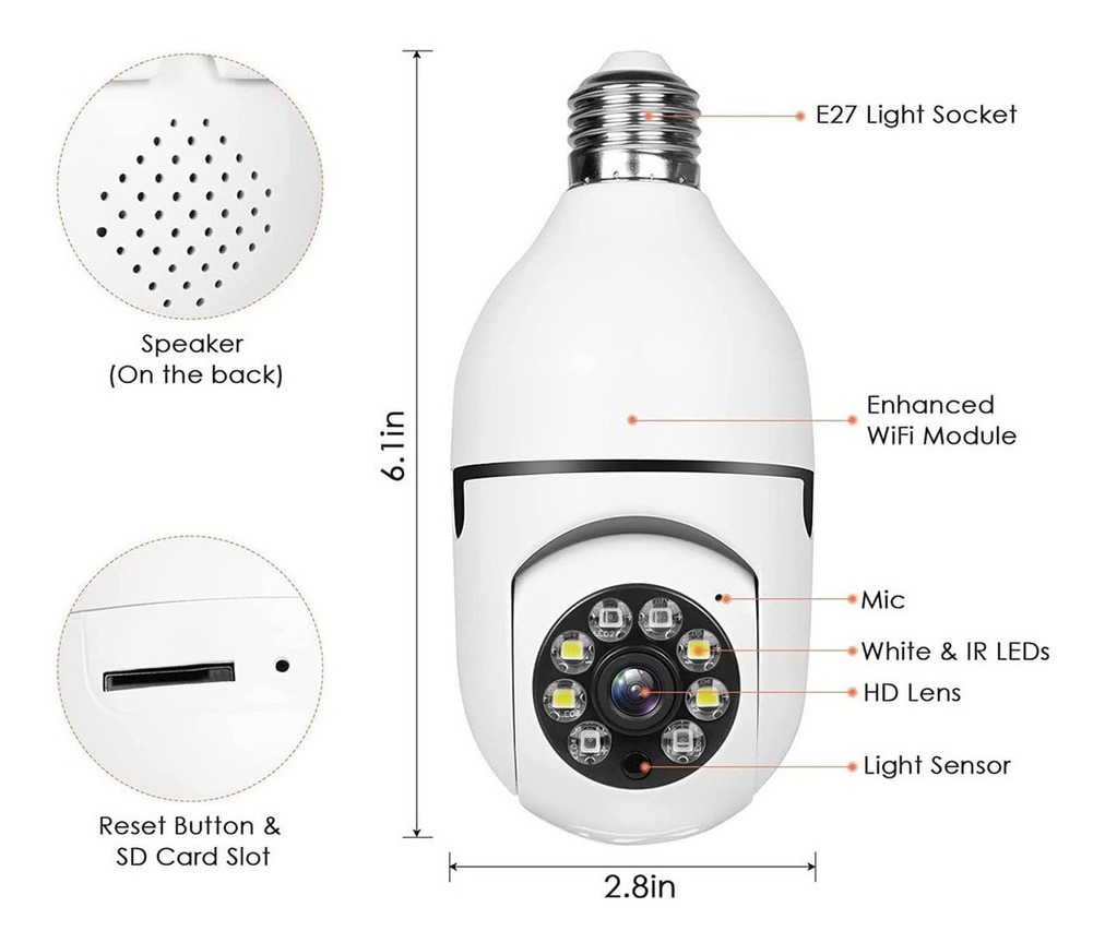 2pcs 2.4ghz E 5g Wifi Lâmpada Câmera De Segurança 1080p - Imagem 7