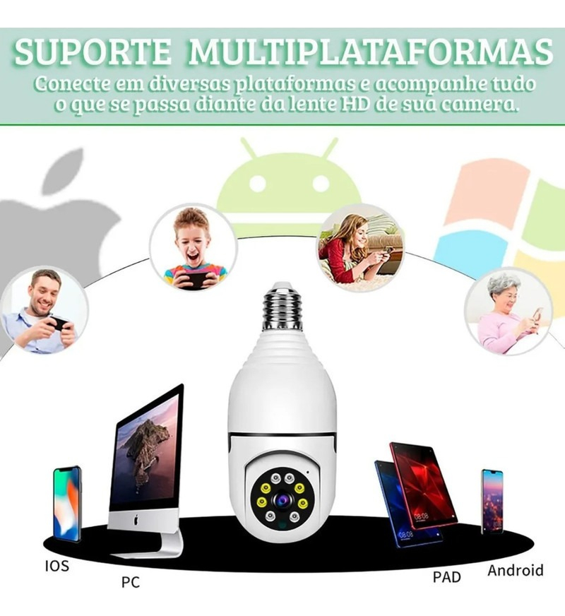 Câmera Ip Lâmpada De Segurança Wifi Espia Panorâmica 360 - Imagem 4