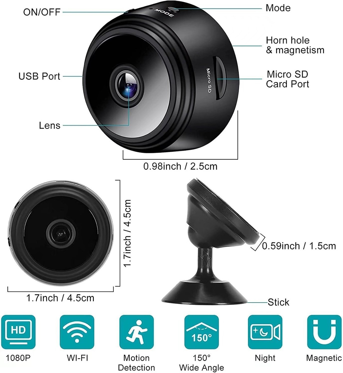 Mini Câmera Espiã Wifi Sem Fio,câmera Vigilância Para Carro - Imagem 3