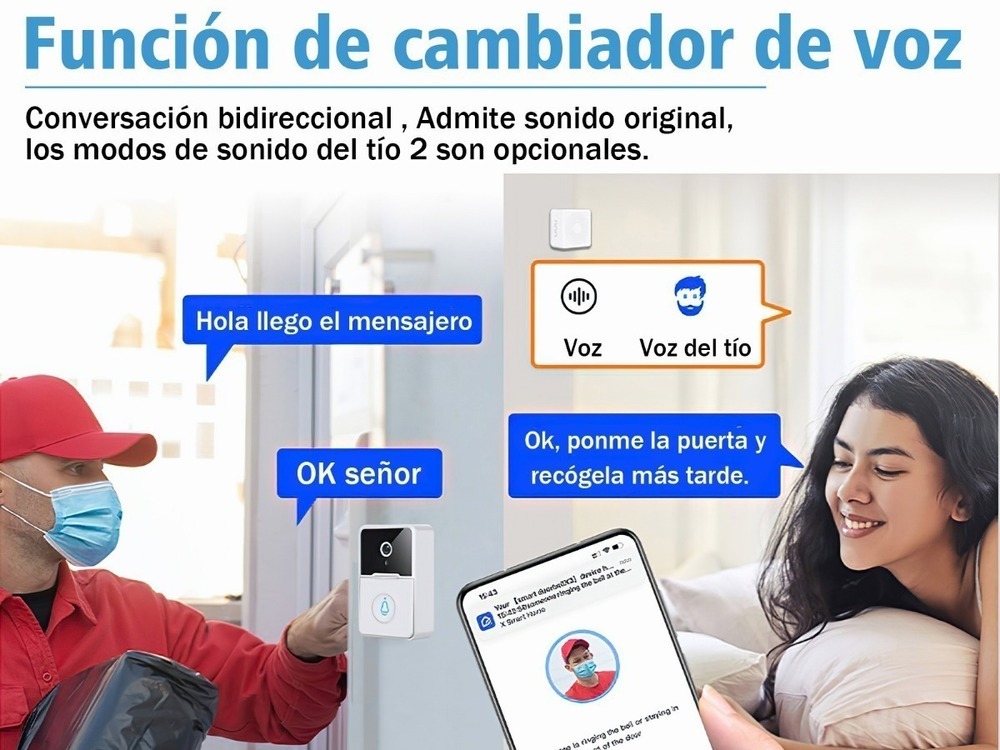 Sem Fio Smart Doorbell 720p Câmera Wifi Vídeo Visual. - Imagem 2