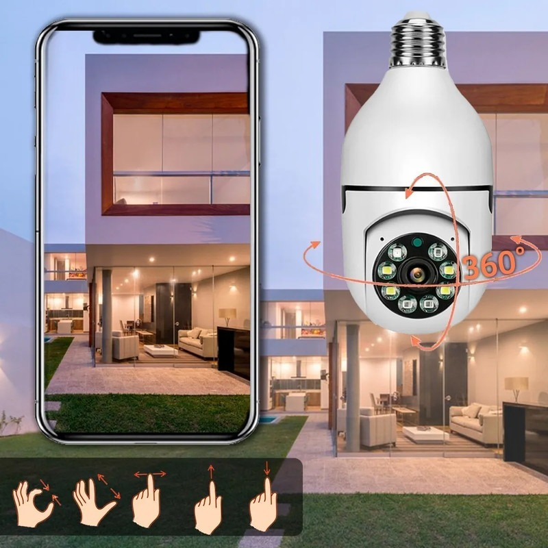 Câmera Ip Lâmpada De Segurança Wifi Espia Panorâmica 360 - Imagem 2