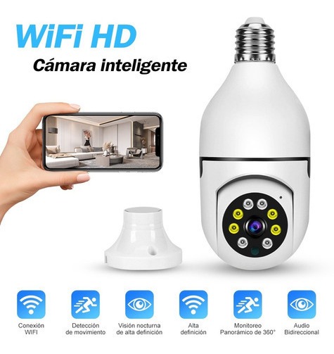 Minicámara Segurança Wifi Exterior Ampolleta Camara 360