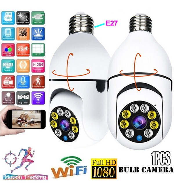 2pcs E27 Bulb Home 1080p Câmera De Vigilância Full Color Cam
