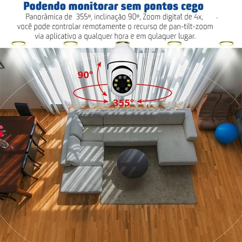 Câmera Lâmpada De Segurança Inteligente Rotativa Wifi Nova - Imagem 4