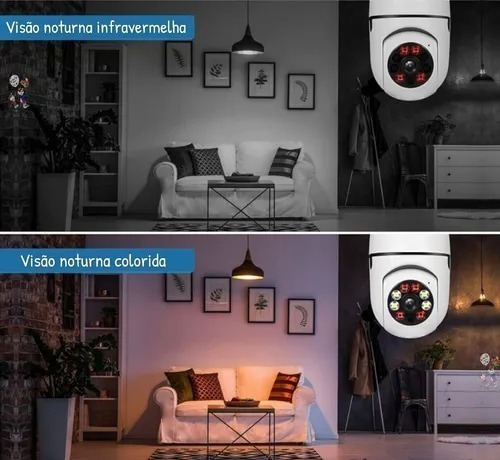 Lampada Camera Ip Segurança Espia Wifi Hd 360 Alarme Casa - Imagem 7