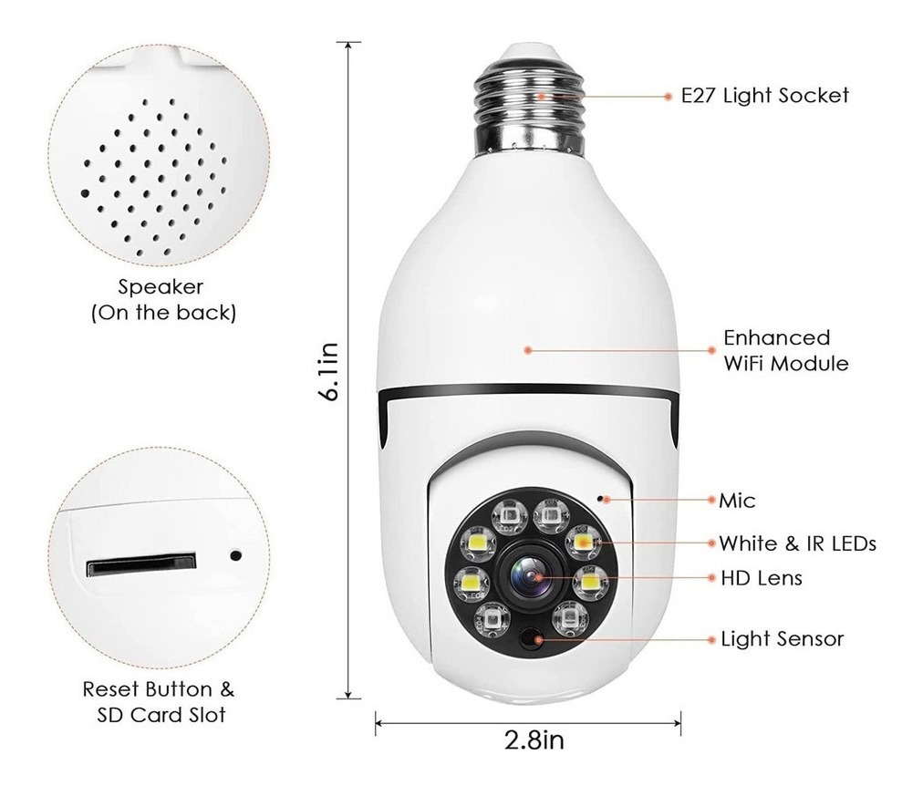 2pcs 5g Wifi Lâmpada Prova D'água Câmera Segurança 1080p - Imagem 7