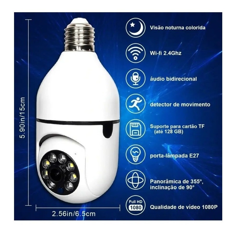 Lazhu Câmera Lampada Espia Câmera Intelbras Câmera Wifi - Imagem 9