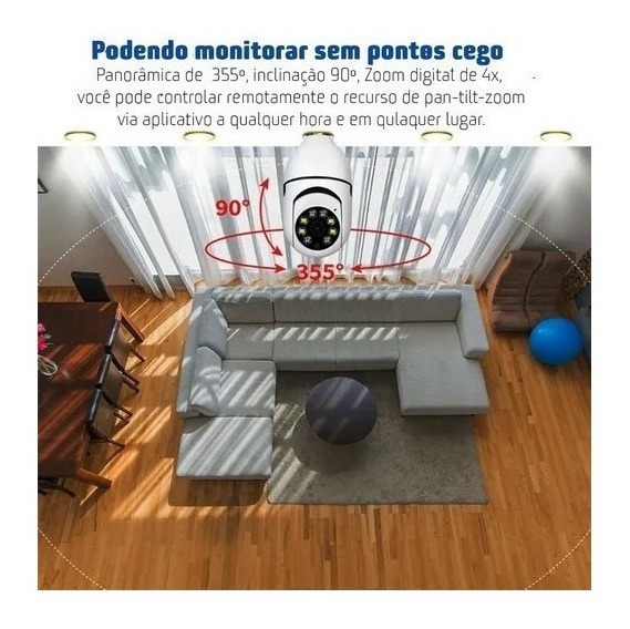 Lazhu Câmera Lampada Espia Câmera Intelbras Câmera Wifi - Imagem 4