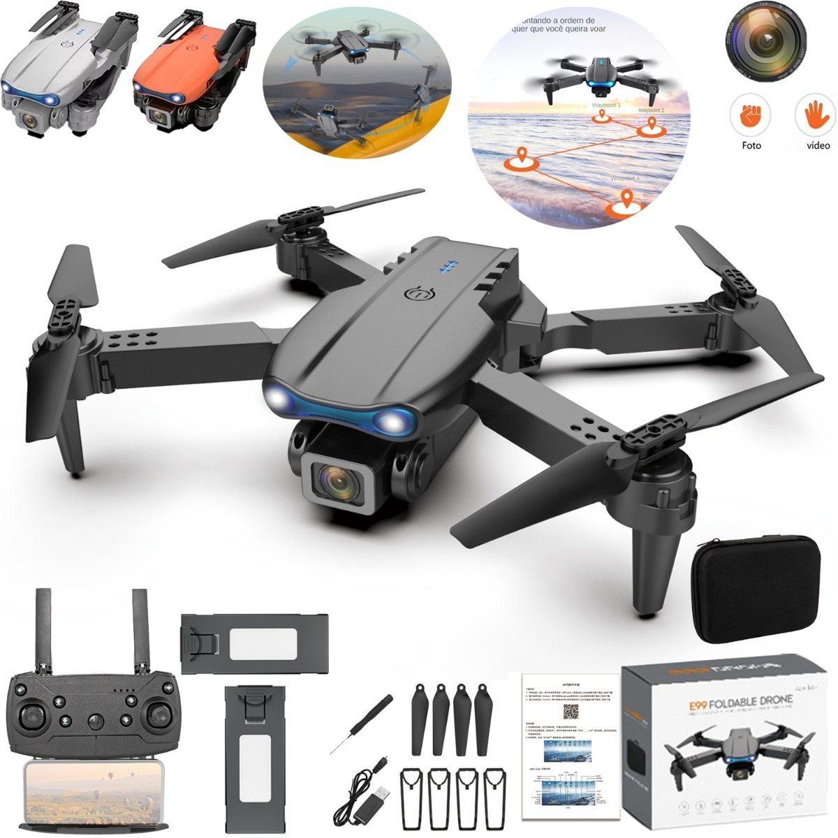 Drone E99 Pro Com Câmera 1 Aérea Hd Profissional E Bateria 2
