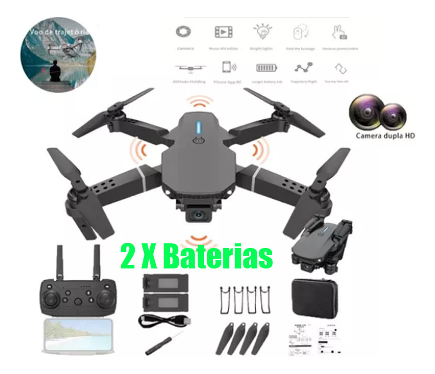 Avião De Controle Remoto Empilhado Com Luz Led, 2 Baterias