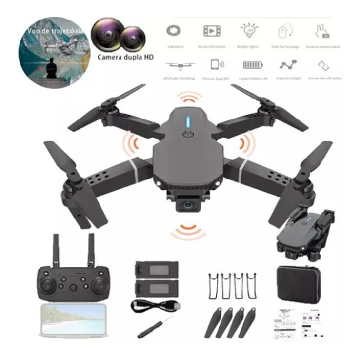 Drone Profissional E88 Pro 2.4ghz Com Câmera Hd E 2 Bateria